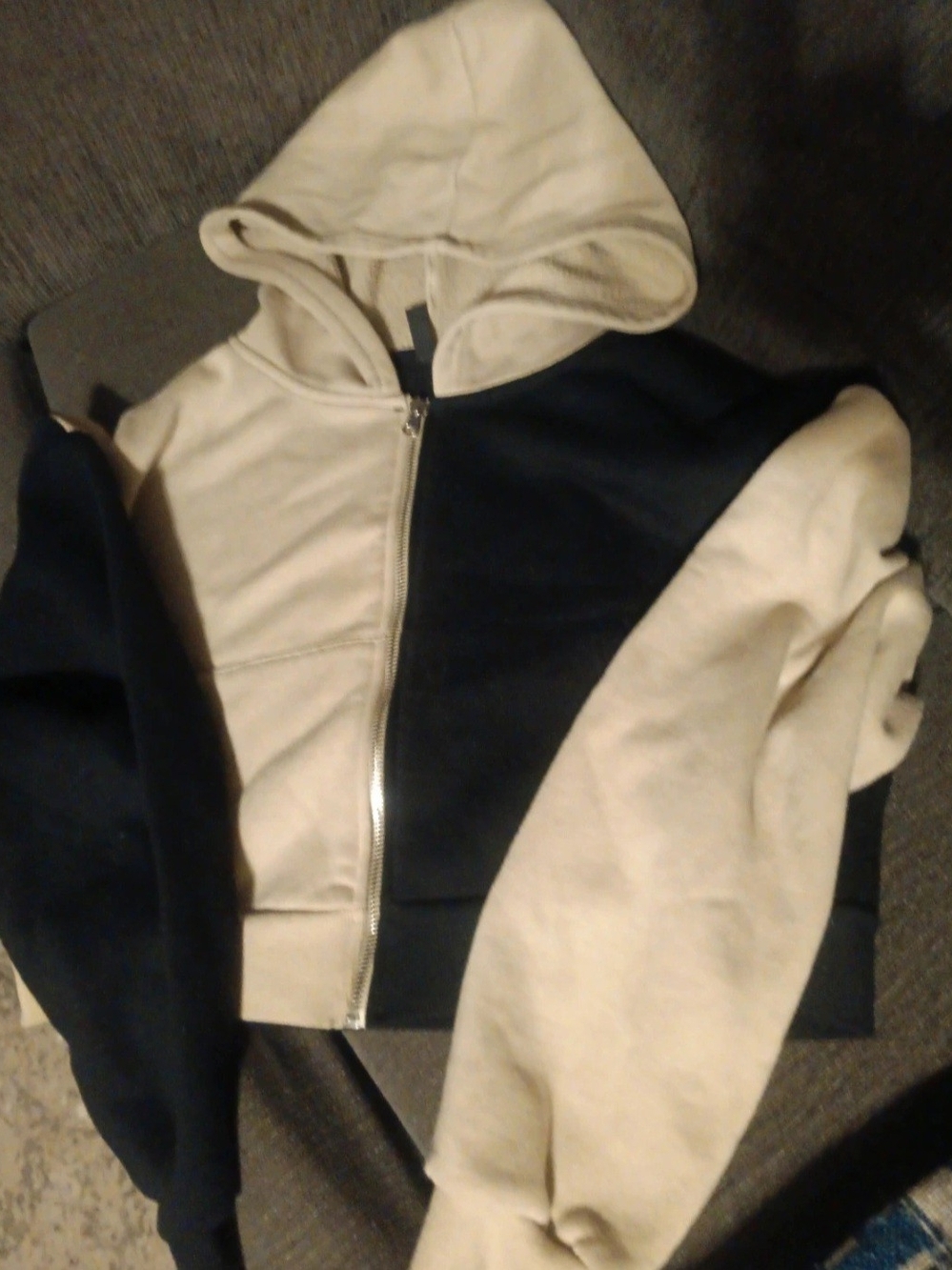 American Bazi Cream and Black Colorblock Hooded Zip Jacket